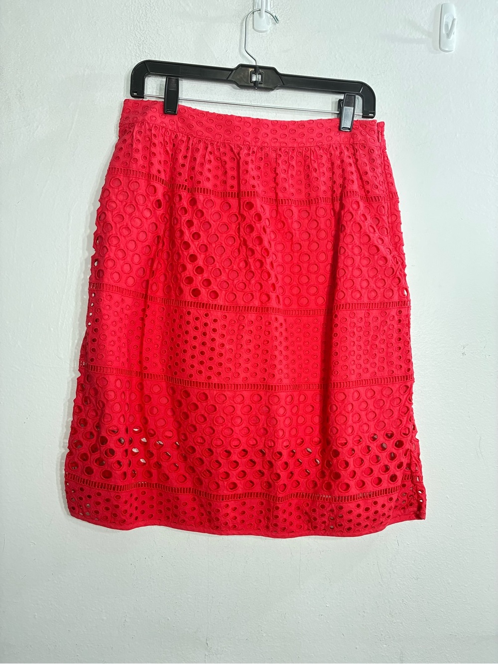 LOFT Red Eyelet Pencil Skirt